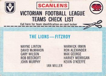 1977 Scanlens VFL #NNO Checklist Front